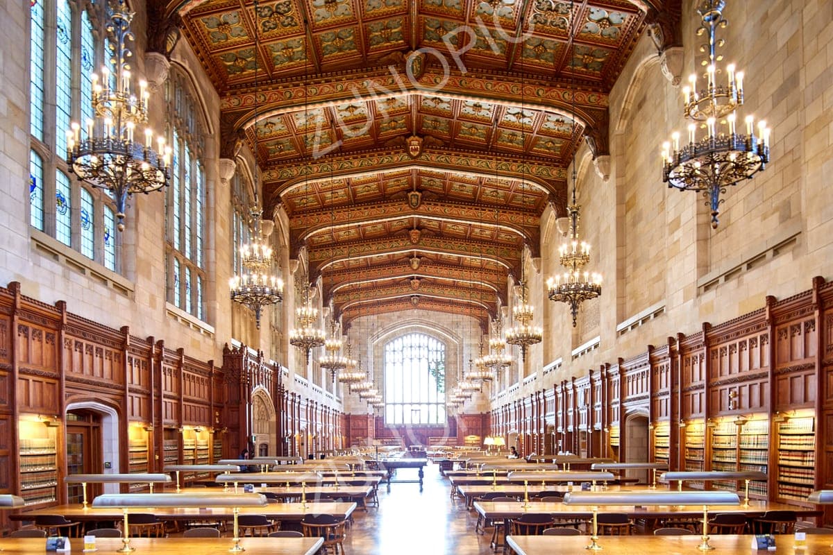 Grand gothic reading room of a university law library