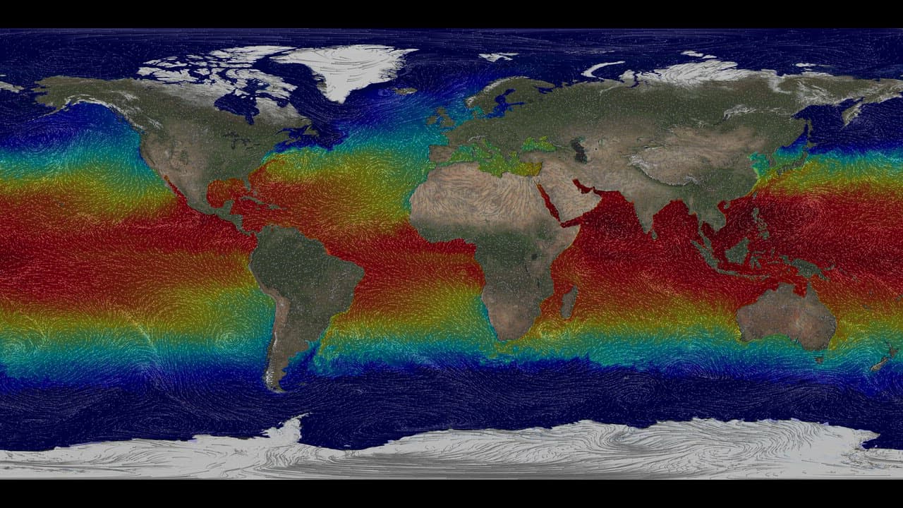 Global map of sea surface temperatures changing through time