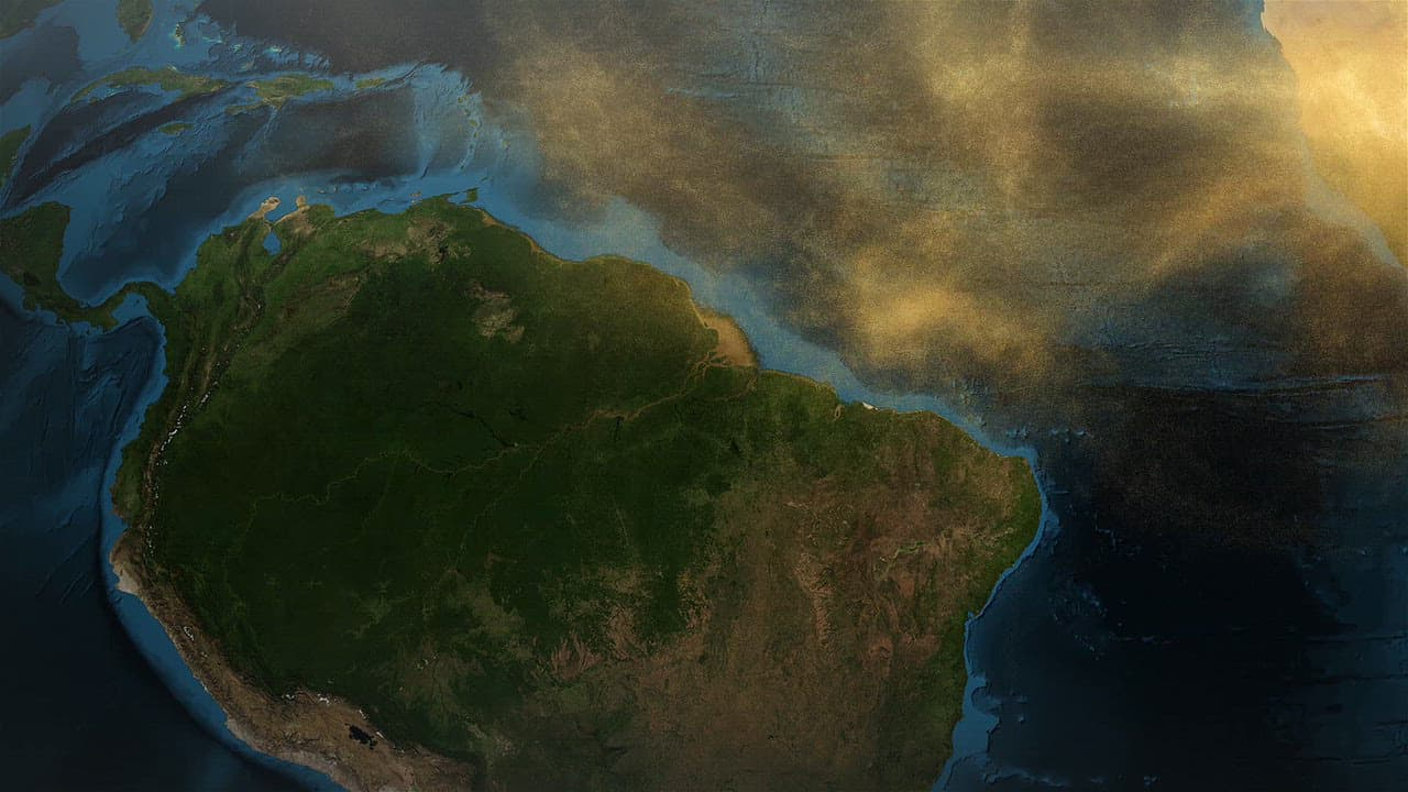 Desert dust drifting over the Amazon rainforest from space